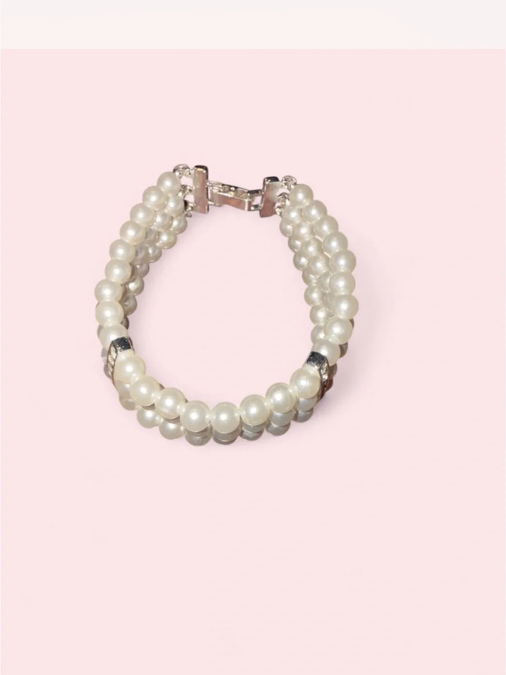 Pearl Dual-Strand Bracelet with Silver Accents - White Pearls